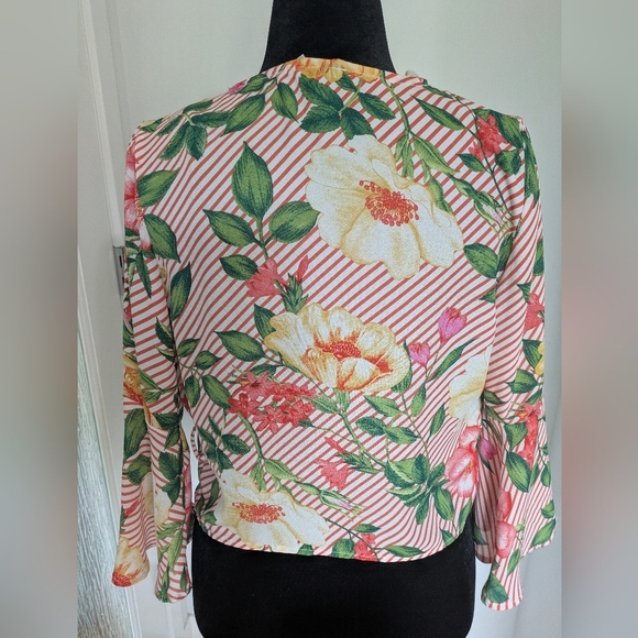 Haute Monde Women's Short Floral Boho Kimono Bolero Cover Up Sz L Bell Sleeve - Picture 3 of 8